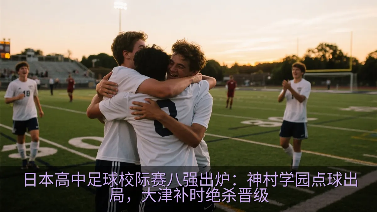 高中足球比赛结束后球员在场上庆祝胜利