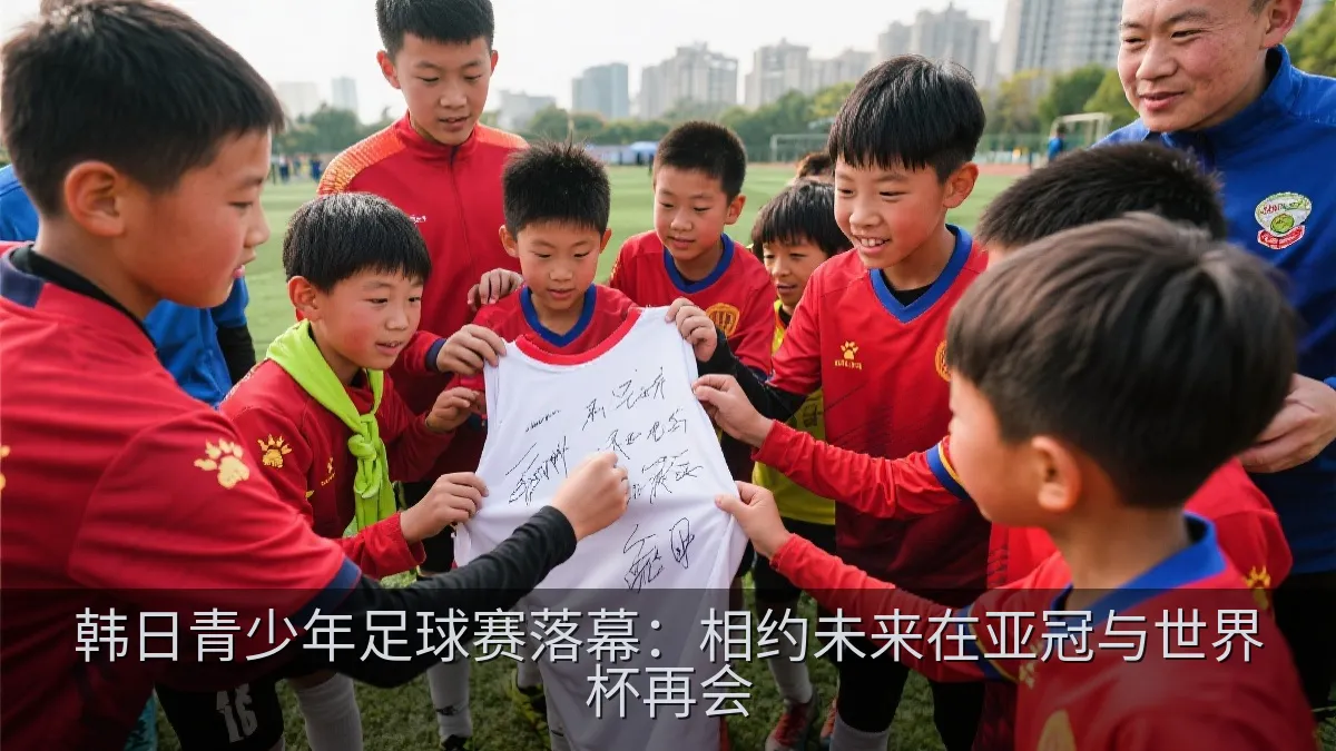 青少年足球球员在球衣上签名留念